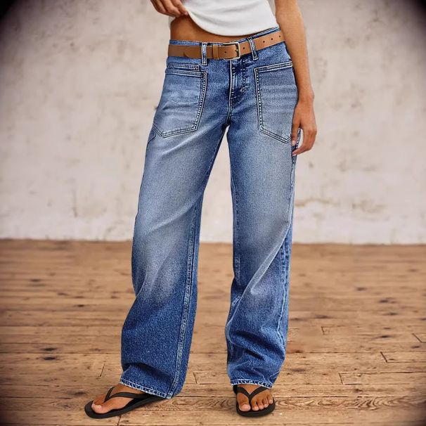 Women's Clothing High-Waisted Wide Leg Jeans Washed Gradient Retro Loose Fit Casual Denim Spring/Autumn Wear_mkmklike.com
