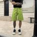Unisex Bright Solid Color Denim Shorts With Metal Front Buttons, Loose Wide-Leg Fit_mkmklike.com