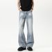 High Street Washed Lightning Pattern Blue Curved Hem Jeans For Men, Spring And Autumn American Style Long Pants, Trendy_mkmklike.com