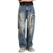 Limited Edition Splatter Paint Denim – Straight-Leg Artist Jeans (Non-Stretch, Mid-Rise, Stonewash Blue)_mkmklike.com