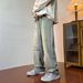 Men's Vintage Washed Denim Straight Leg Jeans Hip-Hop Style Cargo Pockets Streetwear Pants_mkmklike.com