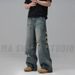 Vintage American Retro Distressed Jeans Loose Fit Wide Leg Cat Whisker Crooked Hem Denim Pants for Men And Women_mkmklike.com
