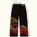 Vintage Print Straight Leg Jeans For Men, Relaxed Fit Loose Trousers, Retro Floral Pattern, Comfortable Cotton Blend, Casual Wide Leg Pants_mkmklike.com