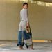 Women's Curved Edge Frayed Hem Jeans Two Tone Color Block Casual Cotton Denim Jeans With Belt Spring/Autumn Summer Collection_mkmklike.com
