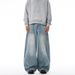 Unisex Vintage Washed Button Fly Jeans - Baggy Loose Fit Wide Leg Denim Pants With Classic Retro Style_mkmklike.com