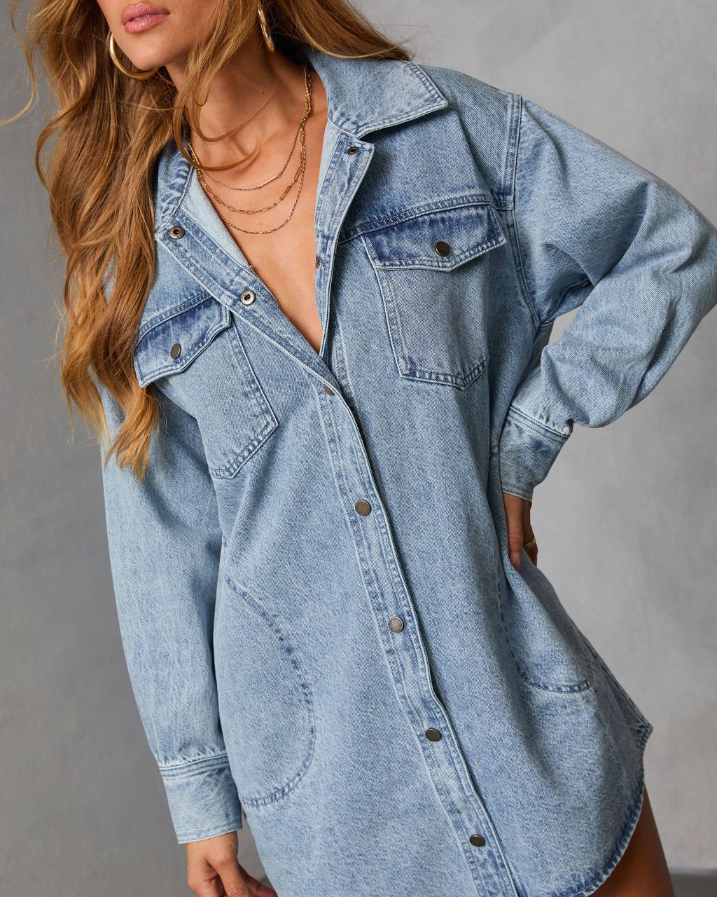 Oversized Denim Shacket For Women – Vintage Washed Polo Collar Coat (S-XL, Classic Blue, Streetwear Staple)_mkmklike.com
