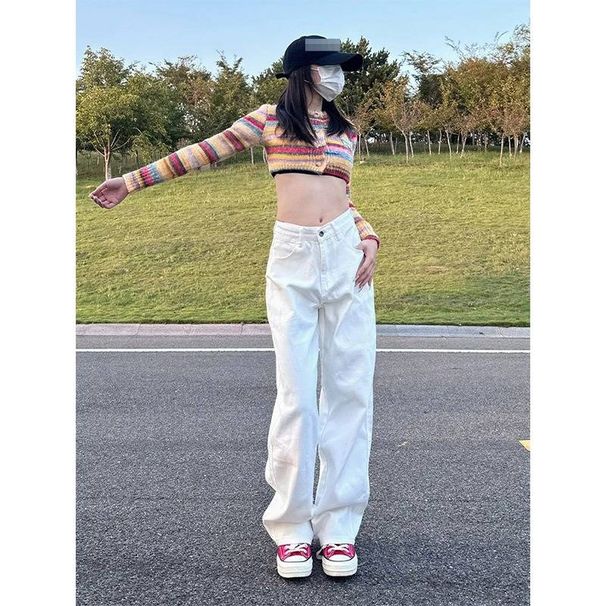 High Waist Wide Leg White Jeans For Women - Flowy Straight Fit, Comfortable & Slimming, Petite To Plus Size_mkmklike.com