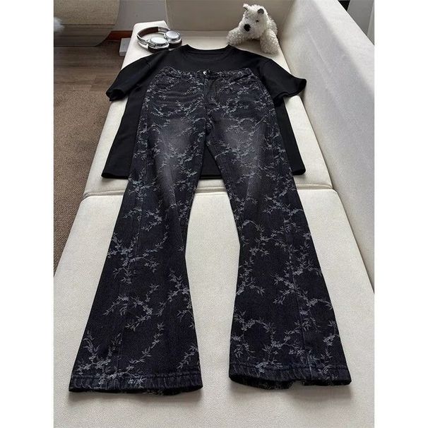 High-street Washed Distressed Jeans, Vibe Jacquard Jeans For Men, High-waisted, With A Raised Crotch To Make Legs Look Longer, Curved Flare Jeans._mkmklike.com