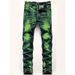Men's Slim Fit Stretch Jeans Distressed Denim Pants Vintage Wash Blue Green 30-40_mkmklike.com