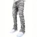 New Men's Street Fashion Ins Elastic Patch Denim Straight Leg Pants_mkmklike.com
