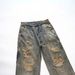 Men's Clothing Vintage Distressed Denim Jeans – High Street Retro Relaxed Straight Fit With Raw Hem & Patchwork_mkmklike.com
