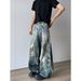 Men's Vintage Hip Hop Chain Print Denim Pants High Street Punk Wide-Leg Jeans For Urban Streetwear_mkmklike.com