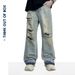 Men's Distressed Denim Jeans - Asymmetric Raw Hem Straight-Leg Pants (Light Blue, S-XXL)_mkmklike.com