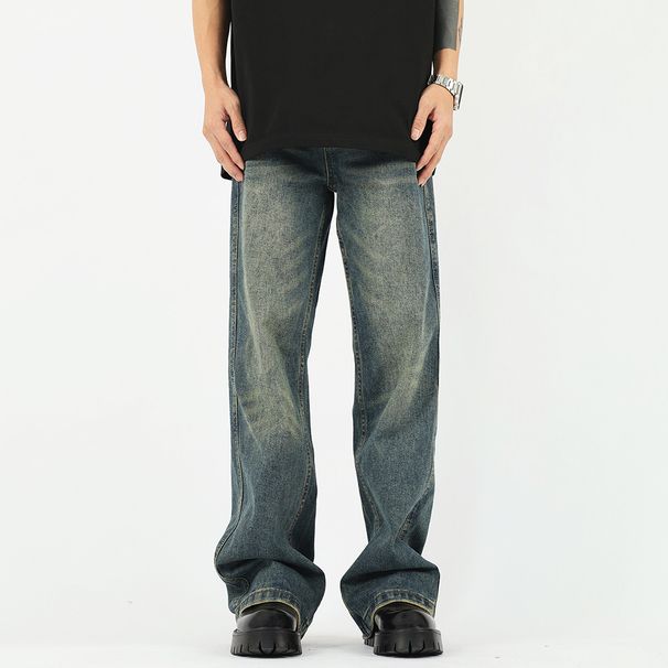 Men's Clothing Vintage Washed Distressed Denim Jeans For Men - Classic Straight Leg Relaxed Fit With Multiple Pockets (Retro Blue, S-XXL)_mkmklike.com