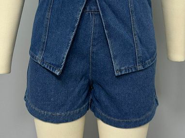 Women's Clothing Fashion Casual Sleeveless High Waist Suit Denim Shorts_mkmklike.com