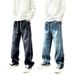 Men's Clothing Retro Patchwork Washed Curved Jeans Loose Wide Leg Straight Leg Trousers Trendy Denim Style For Men_mkmklike.com