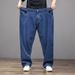 Large Size Men's Loose Elastic Straight Jeans Men's Solid Color Versatile High Waist Deep Gear Jeans Men's Clothing Factory_mkmklike.com