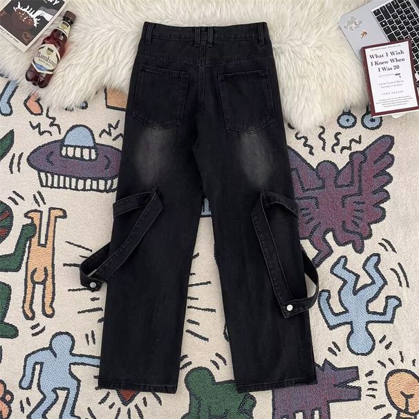 Vintage Washed High Street Denim Jeans For Men | Relaxed Straight-Leg Trousers With Distressed Details | Classic Blue & Black Cotton Blend Pants_mkmklike.com