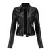 New-style leather jacket women's short jacket spring and autumn vertical collar women's leather jacket cross-border thin-style leather jacket_mkmklike.com