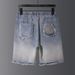 Men's Summer Elastic Waist Denim Shorts Loose Fit Mid Waist Comfortable Jeans Shorts_mkmklike.com