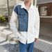 Men's Clothing Spring And Autumn New Long Sleeve Shirt Casual Loose Small Design Contrast Color Splicing Denim Shirt_mkmklike.com