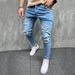 New Style Jeans Stretch Light Color Hole Slimming Men's Denim Trousers_mkmklike.com