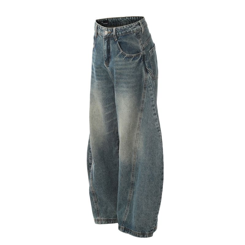 Men's Clothing Retro Scimitar Pants Men's Niche Design Wide Leg Loose Handsome Jeans Couple Pants_mkmklike.com