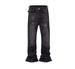 Distressed Washed Black Striped Faded Straight Leg Flared Jeans American High Street Style Slim Fit With Splatter Paint And Frayed Edges_mkmklike.com