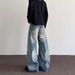 Vintage-Inspired High Street Cleanfit Bamboo Knot Distressed Bootcut Jeans For Men - Straight Leg With Slight Flare, Trendy Long Pants_mkmklike.com