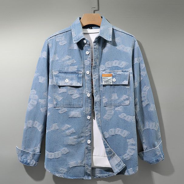 2024New retro color woven jacquard shirt jacket, men's loose casual personalized style long sleeved denim shirt_mkmklike.com