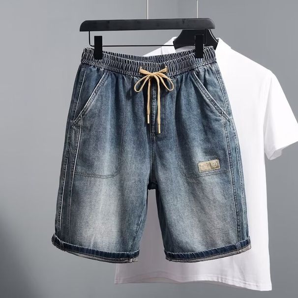 Men's Retro Drawstring Denim Shorts Loose Straight Leg Cargo Five Point Summer Trendy Clothing Factory Direct Sales_mkmklike.com