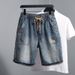 Men's Retro Drawstring Denim Shorts Loose Straight Leg Cargo Five Point Summer Trendy Clothing Factory Direct Sales_mkmklike.com