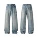 Men's Clothing Ripped Washed Wide Leg Jeans Men's Cracked Washed Wide Leg Jeans - Summer Cleanfit High Street Loose Straight Pants (Blue)_mkmklike.com