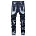 Men’s Streetwear Denim Pants – Contrast Stitch & Panel Design, Mid-Rise Stretch Jeans With Zipper Fly (32-42, Slim Straight Fit)_mkmklike.com