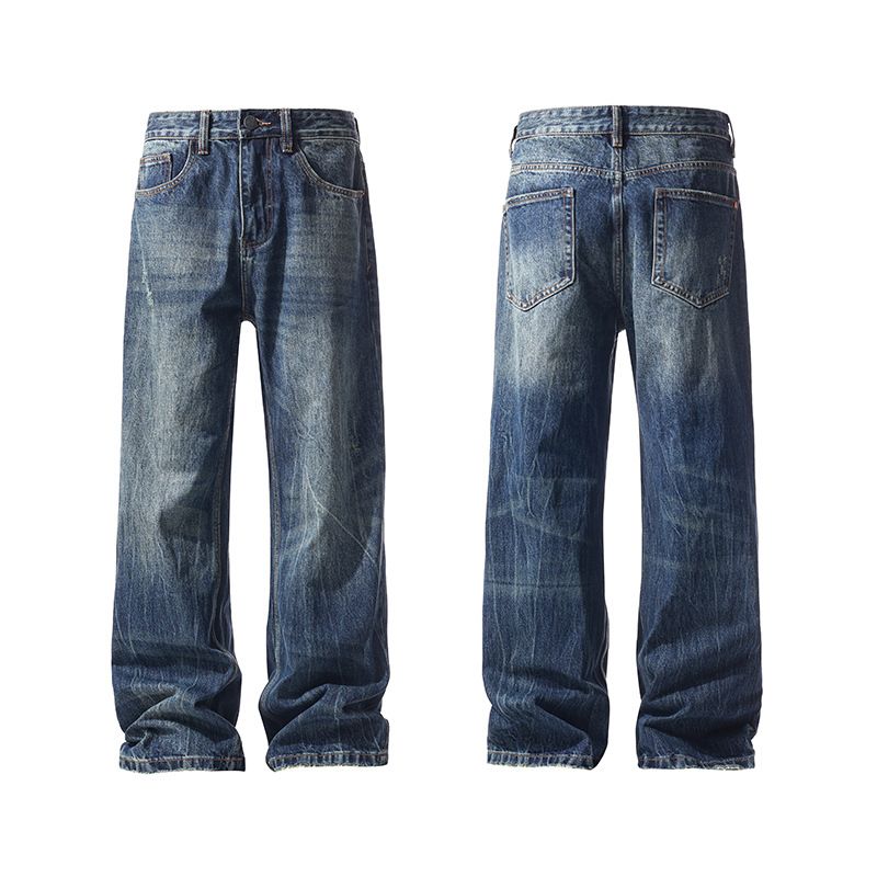 Men's Clothing Lightning Retro Blue Lightning Bolt Jeans For Men - Cleanfit Straight Leg Slight Flare Pants, High Street Vintage Style For Autumn_mkmklike.com