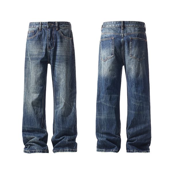 Men's Clothing Lightning Retro Blue Lightning Bolt Jeans For Men - Cleanfit Straight Leg Slight Flare Pants, High Street Vintage Style For Autumn_mkmklike.com