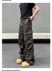 Vintage American Style Multi-Pocket Wide Leg Washed Camo Cargo Pants For Men & Women - Loose Fit Straight Leg Casual Jeans_mkmklike.com