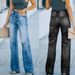 Distressed High-Waisted Wide Leg Jeans For Women - Vintage Washed Denim Pants (S-XXL, Blue/Black)_mkmklike.com