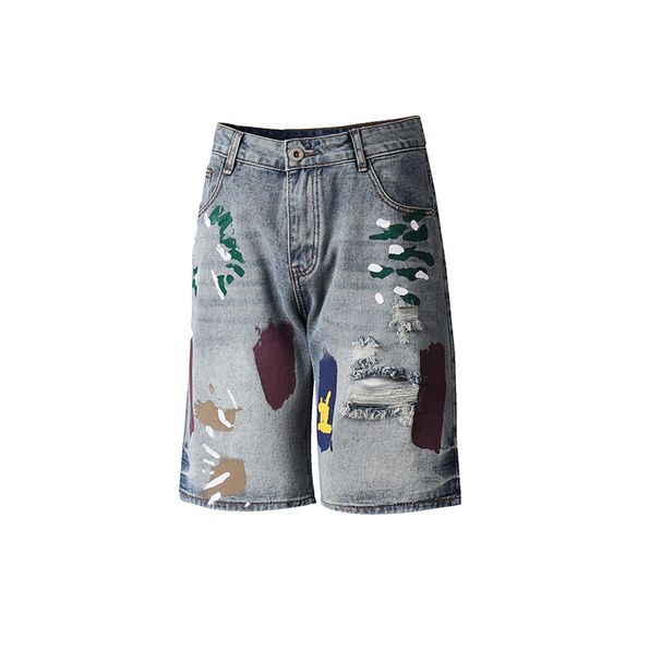 Men's Clothing Blue Ripped And Distressed Loose Straight Leg Men's Denim Shorts Trendy Versatile Stylish For Formal & Casual_mkmklike.com