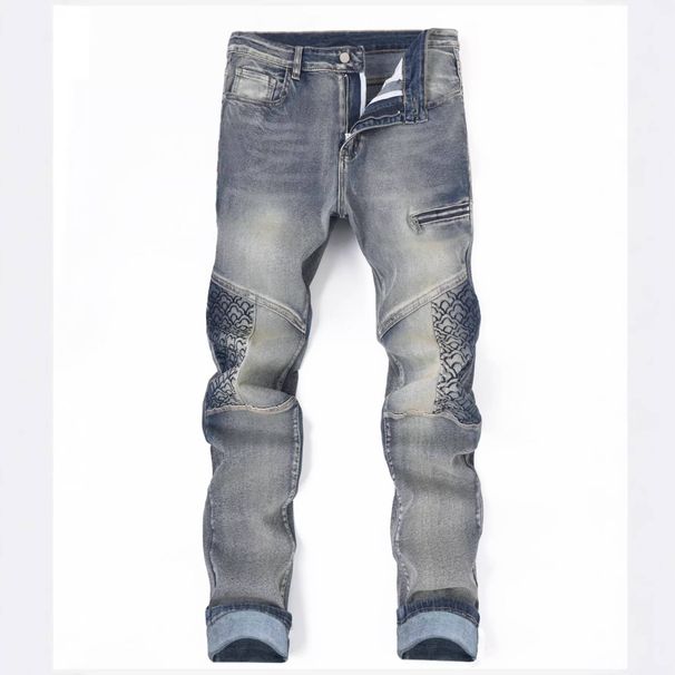 Men's Slim Fit Stretchy Jeans Casual Stylish Embroidered Multi Crafted Blue Trousers_mkmklike.com
