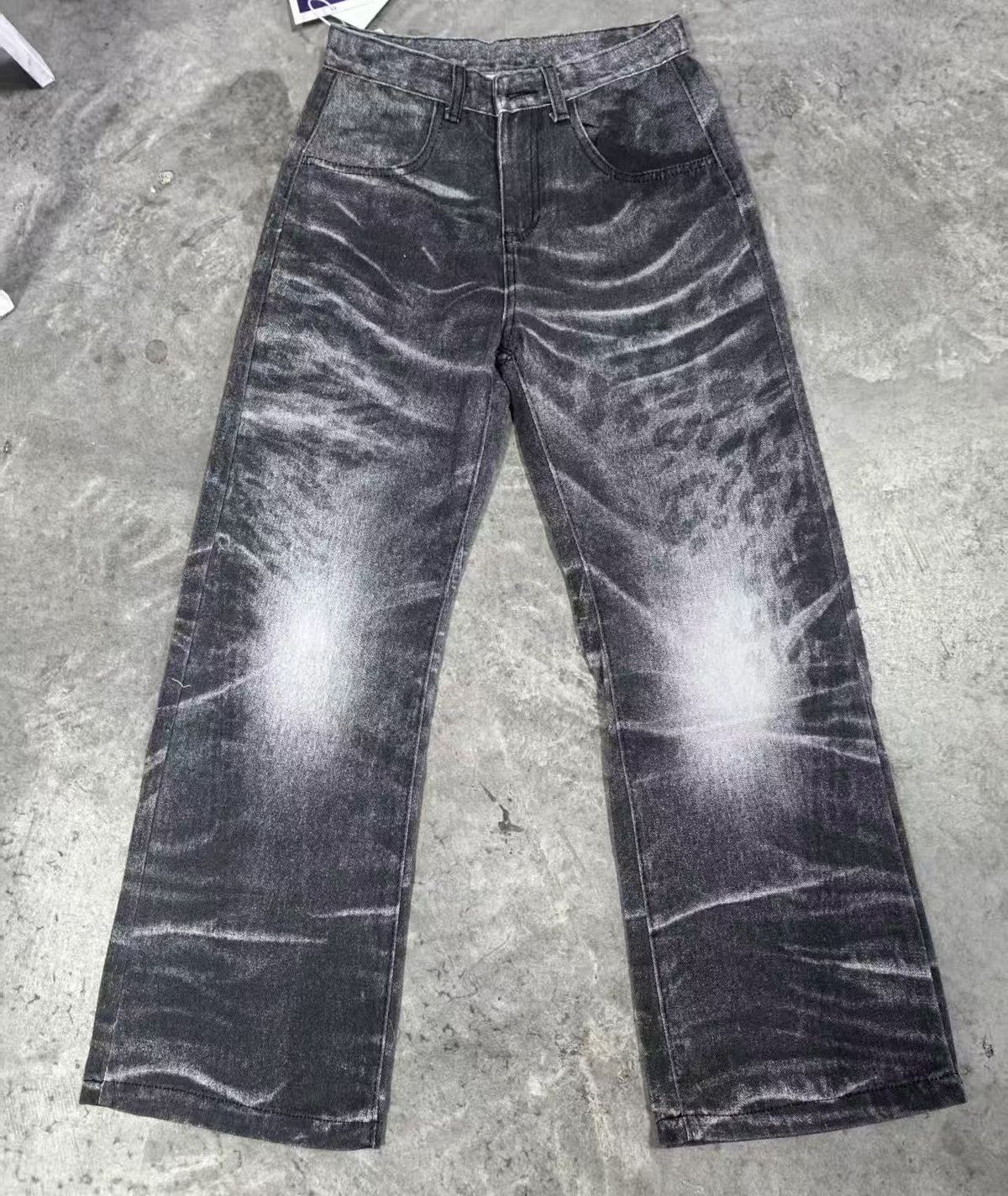 Men's Summer Retro High Street Straight Leg Jeans 3D Printed Water Ripple Coated Stylish And Edgy Denim_mkmklike.com