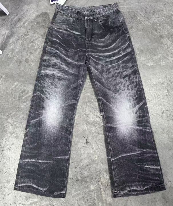 Men's Summer Retro High Street Straight Leg Jeans 3D Printed Water Ripple Coated Stylish And Edgy Denim_mkmklike.com