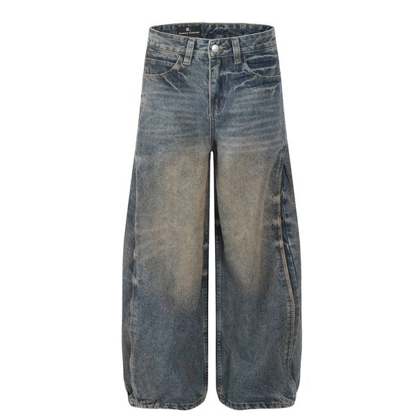 Handmade Distressed Jeans For Men Loose Wide-Leg Pants Street Style Trendy Brand Ins Design Floor-Length Trousers_mkmklike.com
