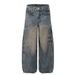 Handmade Distressed Jeans For Men Loose Wide-Leg Pants Street Style Trendy Brand Ins Design Floor-Length Trousers_mkmklike.com
