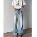 Nordmann European And American High Street Vibes Retro Ice Blue Cat Whiskers Jeans Men's Vintage Distressed Straight Leg Slightly_mkmklike.com