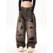Men's Clothing Streetwear Distressed Jeans – Raw Hem Washed Denim Pants (Unisex Relaxed Fit, Zip Fly, Hand-Painted Details, Stonewashed, No Stretch)_mkmklike.com