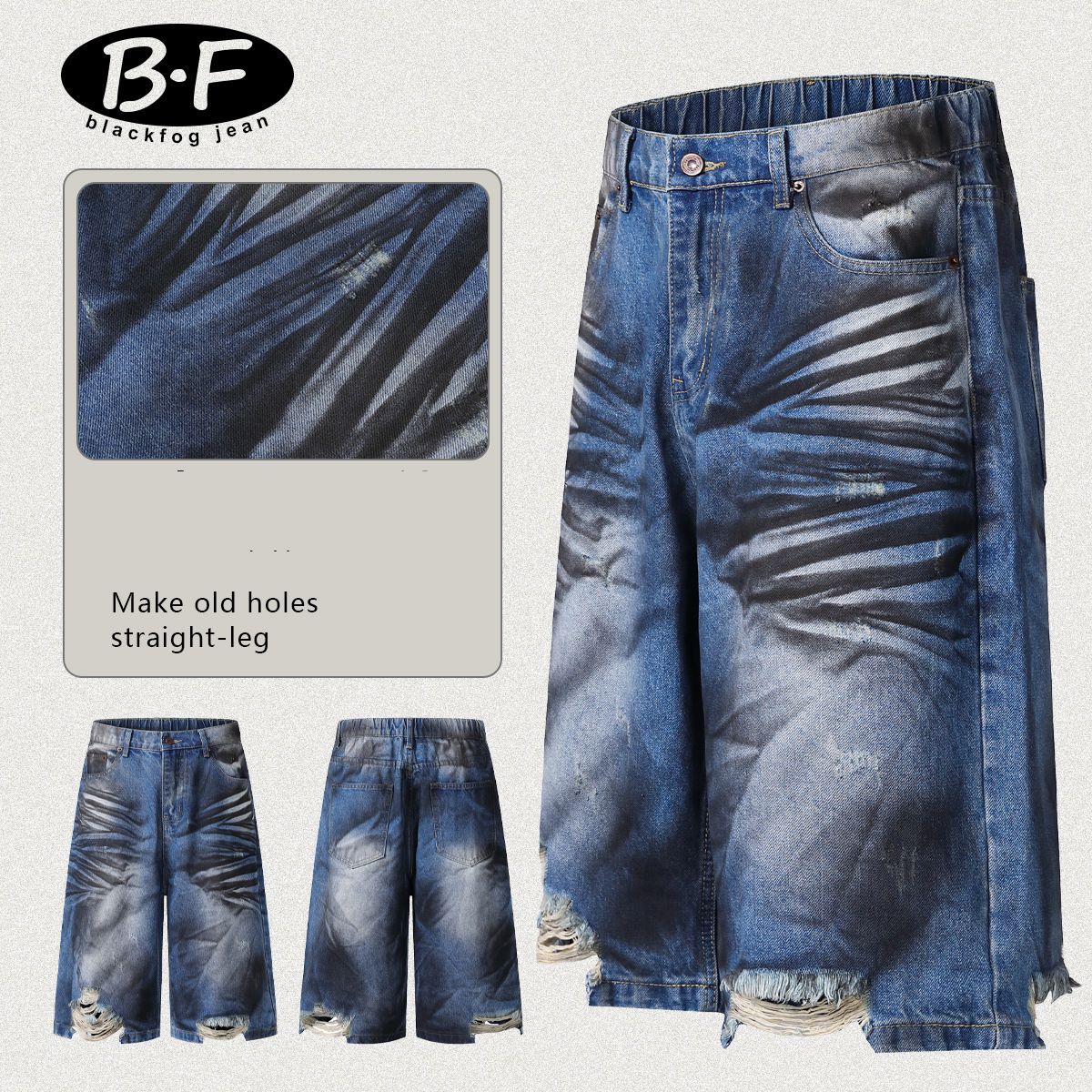 Men's Clothing Street Personality Cat Whisker Dirty Old Hole Wide Leg Jeans Loose Embroidered Wide Leg Pants_mkmklike.com