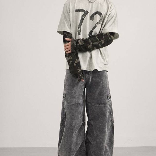 Unisex Baggy Cargo Pants – 100% Cotton Military Utility Joggers With Paratrooper Silhouette & Washed Effect (XS-2XL, Dark Grey/Light Grey)_mkmklike.com