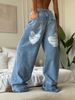 Women's Straight-Leg Distressed Jeans – Vintage-Inspired Wide-Leg Denim Pants For Effortless Streetwear_mkmklike.com