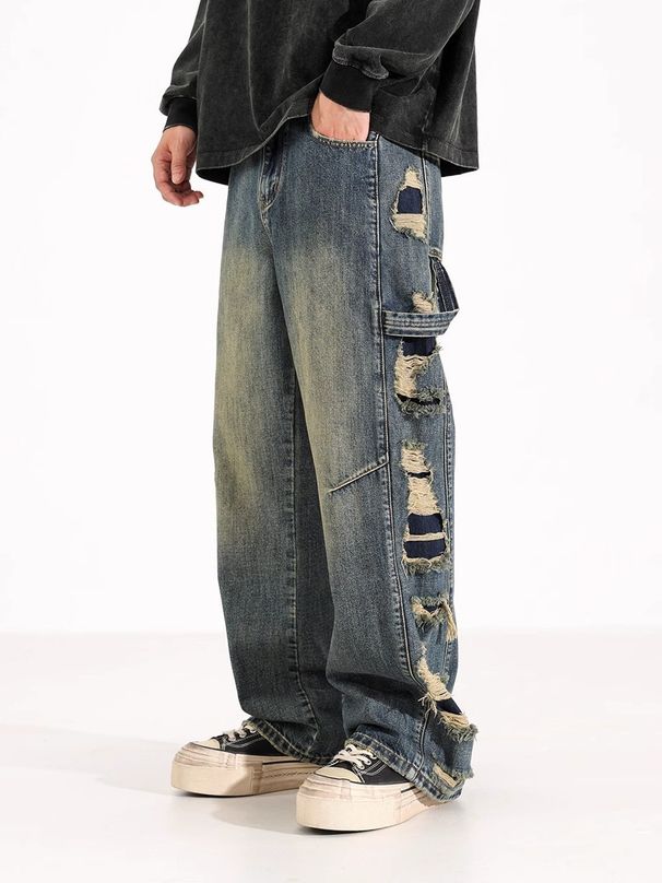 Vintage Loose Wide Leg Jeans Men's Summer Loose Straight Trousers_mkmklike.com